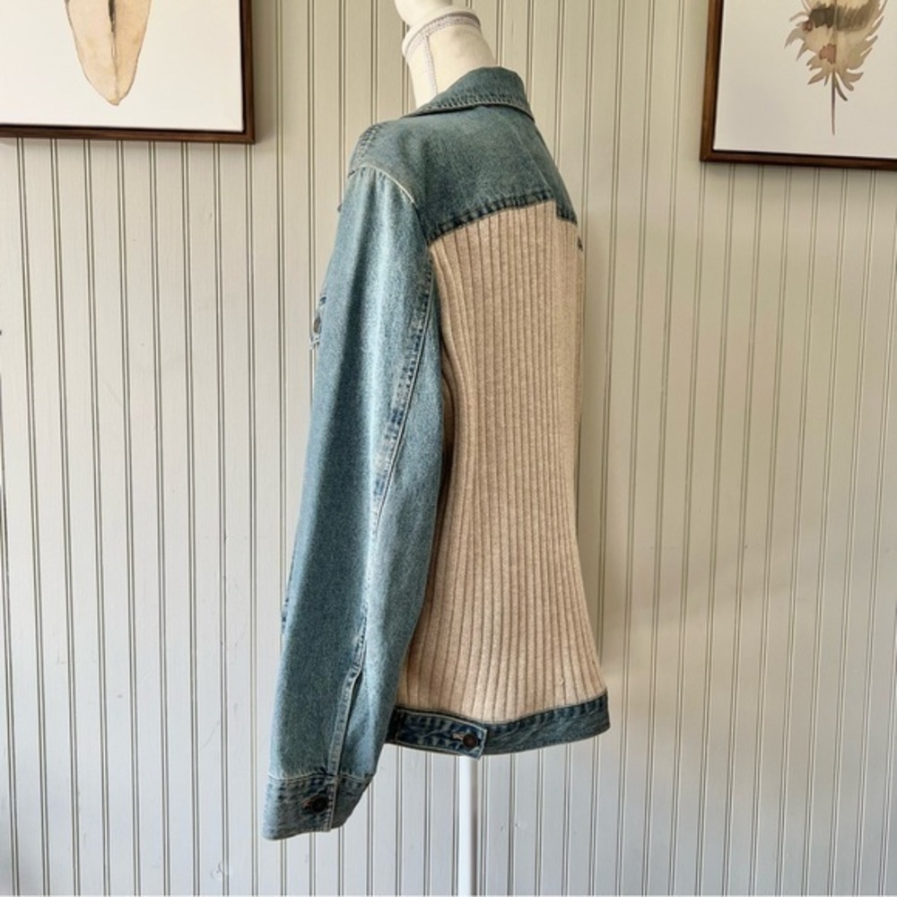 Out of the Blue Denim and Cream color Knit Back Jean Jacket
